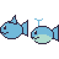Pixel art Dauphin et Baleine, grille 48 × 48