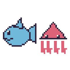Pixel art Dauphin et Calamar, grille 48 × 48