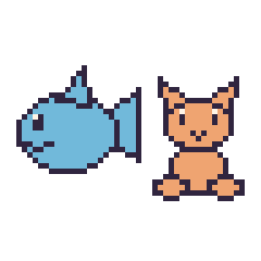 Pixel art Dauphin et Chat assis, grille 48 × 48