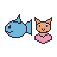 Pixel art Dauphin et Chat avec un cœur, grille 48 × 48