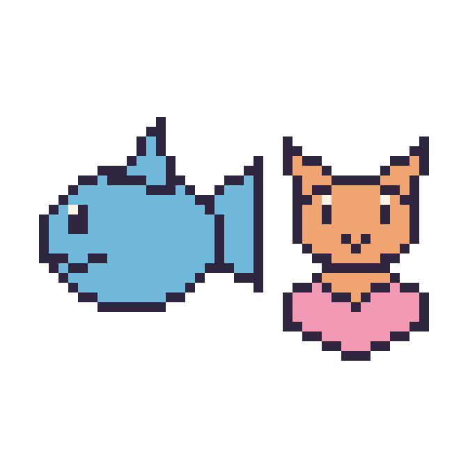Modèle de pixel art Dauphin et Chat avec un cœur sur une grille de 48 par 48 cases