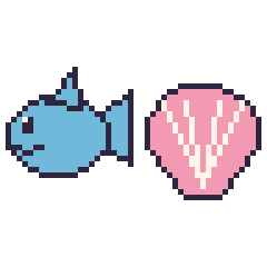 Pixel art Dauphin et Coquillage, grille 48 × 48