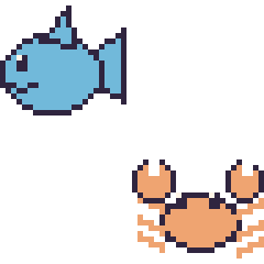 Pixel art Dauphin et Crabe, grille 48 × 48
