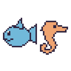 Pixel art Dauphin et Hippocampe, grille 48 × 48