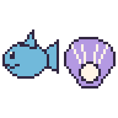 Pixel art Dauphin et Huître, grille 48 × 48