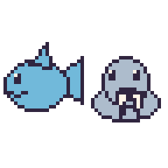 Pixel art Dauphin et Morse, grille 48 × 48