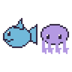 Pixel art Dauphin et Pieuvre, grille 48 × 48