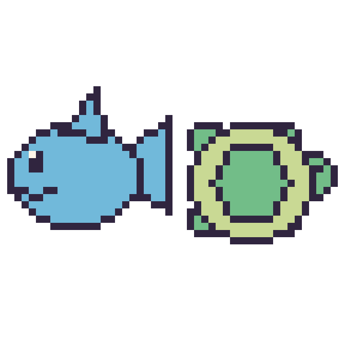 Modèle de pixel art Dauphin et Tortue sur une grille de 48 par 48 cases