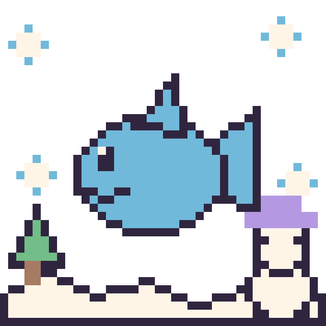 Modèle de pixel art Dauphin en hiver sur une grille de 40 par 40 cases
