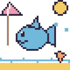 Pixel art Dauphin à la plage, grille 40 × 40