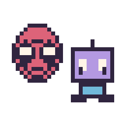 Pixel art Deadpool mini et Robot kawaii 16 × 16, grille 32 × 32