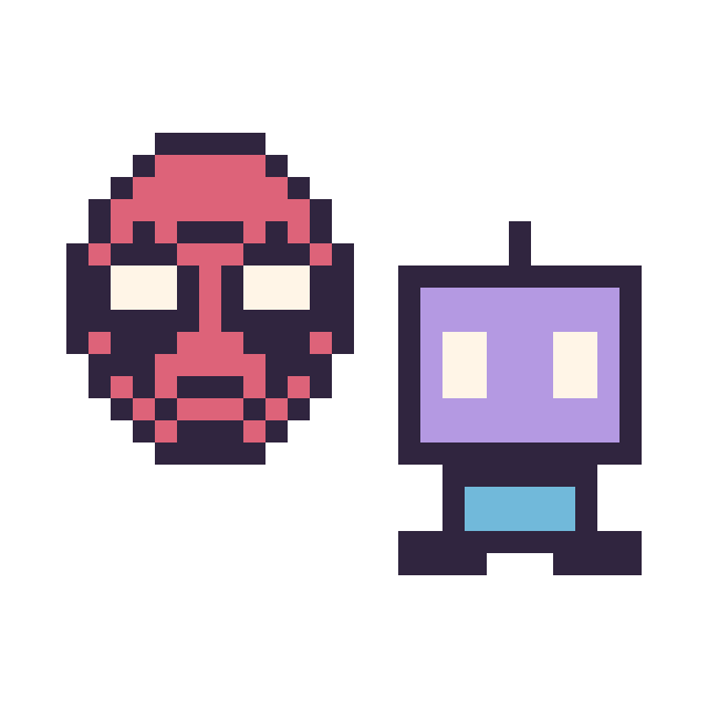 Modèle de pixel art Deadpool mini et Robot simple 16 × 16 sur une grille de 32 par 32 cases