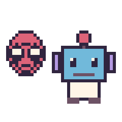 Pixel art Deadpool mini et Robot, grille 40 × 40