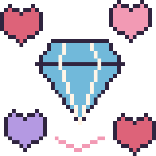Modèle de pixel art Diamant avec des cœurs sur une grille de 40 par 40 cases