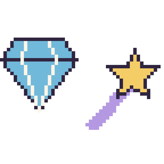 Modèle de pixel art Diamant et Baguette magique sur une grille de 48 par 48 cases