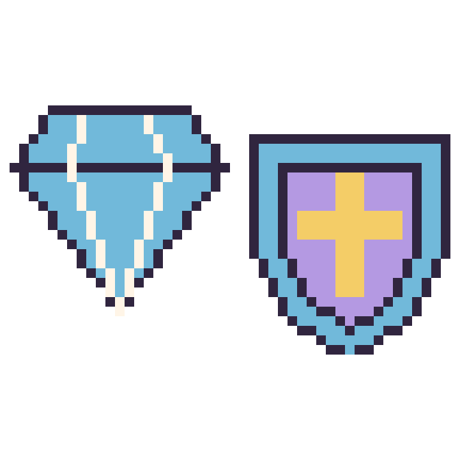 Modèle de pixel art Diamant et Bouclier sur une grille de 48 par 48 cases