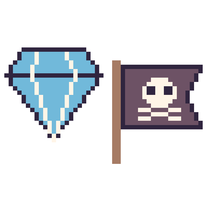 Modèle de pixel art Diamant et Drapeau pirate sur une grille de 48 par 48 cases