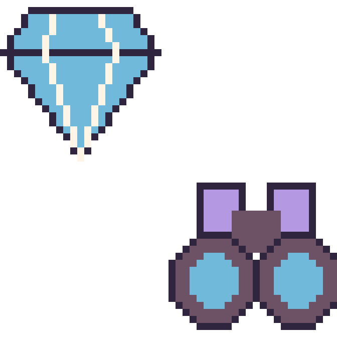 Modèle de pixel art Diamant et Jumelles sur une grille de 48 par 48 cases