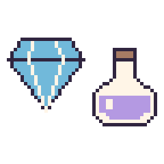 Pixel art Diamant et Potion, grille 48 × 48