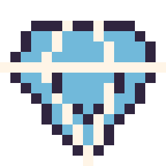Pixel art Diamant kawaii 16 × 16, grille 16 × 16