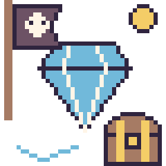 Pixel art Diamant en aventure pirate, grille 40 × 40