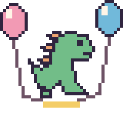 Pixel art Dinosaure avec des ballons, grille 40 × 40