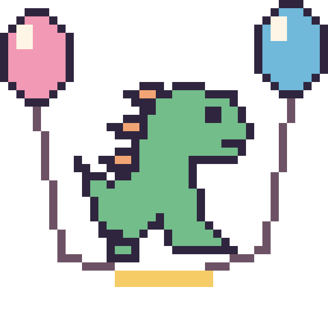 Modèle de pixel art Dinosaure avec des ballons sur une grille de 40 par 40 cases