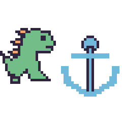 Pixel art Dinosaure et Ancre, grille 48 × 48