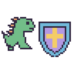 Pixel art Dinosaure et Bouclier, grille 48 × 48