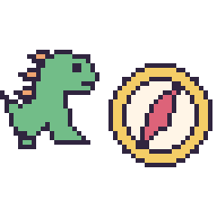 Pixel art Dinosaure et Boussole, grille 48 × 48