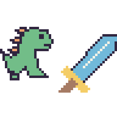 Pixel art Dinosaure et Épée, grille 48 × 48
