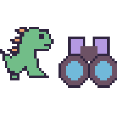 Pixel art Dinosaure et Jumelles, grille 48 × 48
