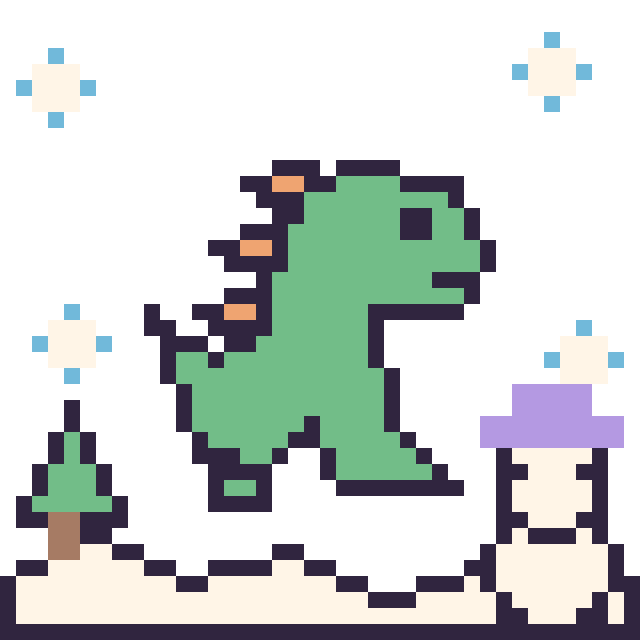 Modèle de pixel art Dinosaure en hiver sur une grille de 40 par 40 cases