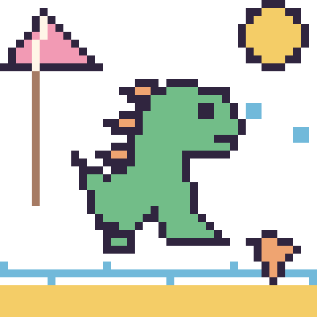 Modèle de pixel art Dinosaure à la plage sur une grille de 40 par 40 cases