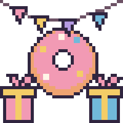 Pixel art Donut pour un anniversaire, grille 40 × 40