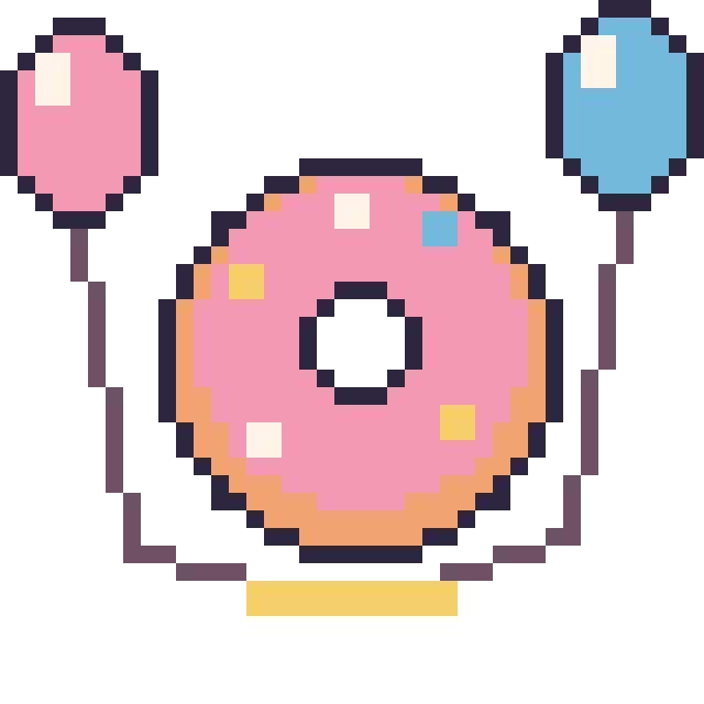 Modèle de pixel art Donut avec des ballons sur une grille de 40 par 40 cases