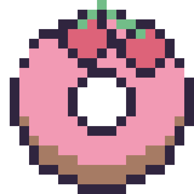 Modèle de pixel art Donut avec des cerises sur une grille de 20 par 20 cases