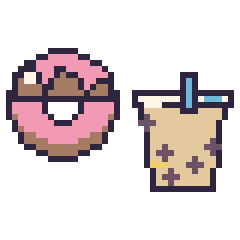 Pixel art Donut au chocolat et Boba décoré, grille 40 × 40