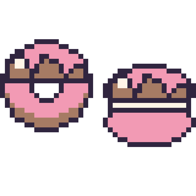 Modèle de pixel art Donut au chocolat et Macaron au chocolat sur une grille de 40 par 40 cases