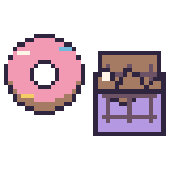 Pixel art Donut décoré et Chocolat au chocolat, grille 40 × 40