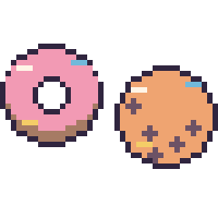 Pixel art Donut décoré et Cookie décoré, grille 40 × 40
