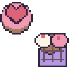 Pixel art Donut avec un cœur et Chocolat double garniture, grille 40 × 40