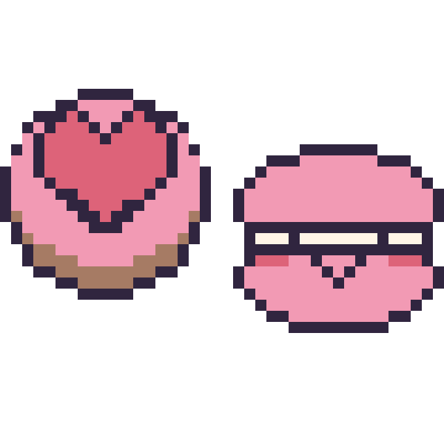 Modèle de pixel art Donut avec un cœur et Macaron kawaii sur une grille de 40 par 40 cases