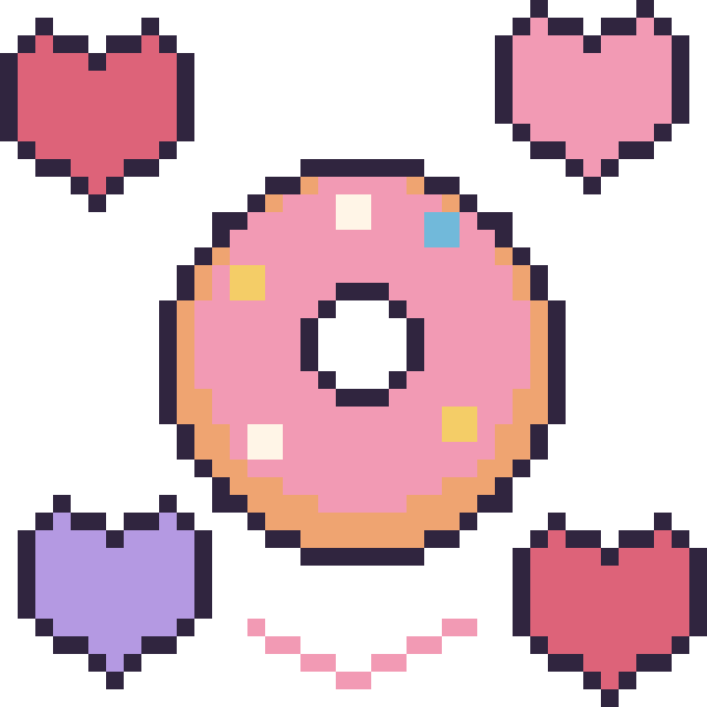 Modèle de pixel art Donut avec des cœurs sur une grille de 40 par 40 cases