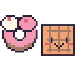 Pixel art Donut double garniture et Gaufre kawaii, grille 40 × 40