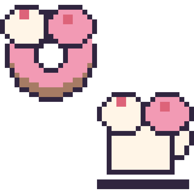 Modèle de pixel art Donut double garniture et Tasse de thé double garniture sur une grille de 40 par 40 cases