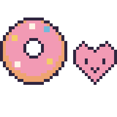 Pixel art Donut et Cœur kawaii 16 × 16, grille 40 × 40