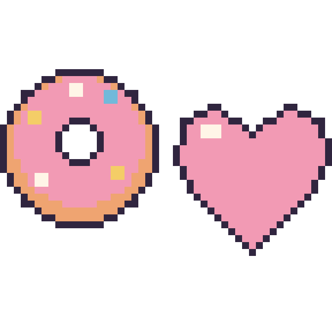 Modèle de pixel art Donut et Cœur sur une grille de 48 par 48 cases