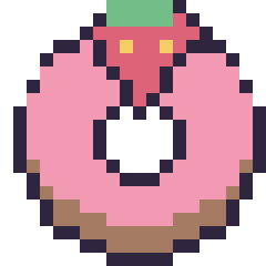 Pixel art Donut avec une fraise, grille 20 × 20