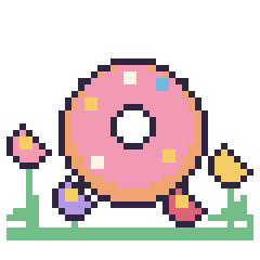 Pixel art Donut dans le jardin, grille 40 × 40